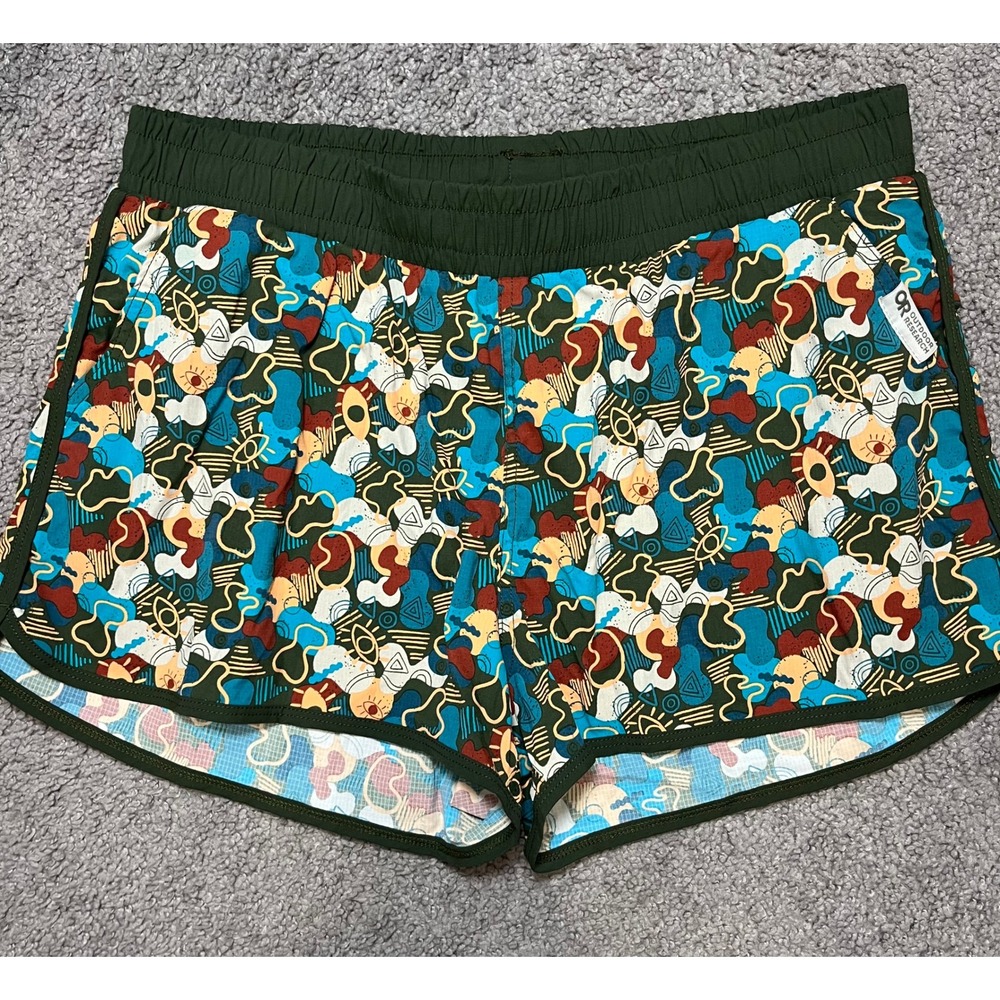 Outdoor Research Womens Ferrosi Printed Shorts Medium Green Abstract Eye Pattern